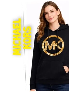 Michael Kors Black Hoodie with Gold MK Emblem